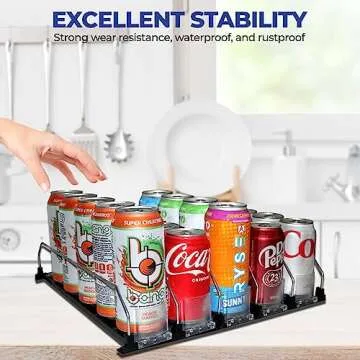 Universal Adjustable Can Dispenser: High Capacity Fridge Beverage Storage - Easy-Glide Soda and Beer Organizer for All Refreshments - Space-Saving, Versatile Design (15"D, 5 Rows)