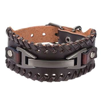 Hamoery Men Leather Bracelet Punk Braided Rope Alloy Bracelet Bangle Wristband