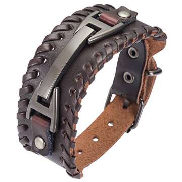 Hamoery Men Leather Bracelet Punk Braided Rope Alloy Bracelet Bangle Wristband