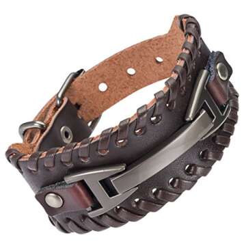 Hamoery Men Leather Bracelet Punk Braided Rope Alloy Bracelet Bangle Wristband