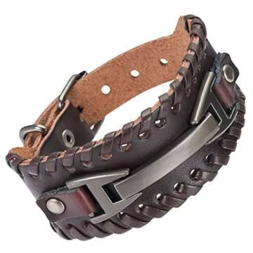 Hamoery Men Leather Bracelet Punk Braided Rope Alloy Bracelet Bangle Wristband