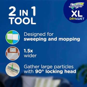 Swiffer Sweep + Mop XL, Broom & Mop Alternative, Floor Cleaner for Dirt, Dust, Hair, All Purpose Cle...