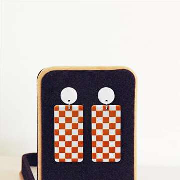 WUWEIJIAJIA Unique Acrylic Black White Striped Checkered Dangle Drop Earrings Heart Flower Pattern Stud Earrings for Women Statement (Style-5-Orange)