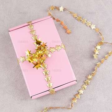 AUEAR, Polyester Star Ribbon Trim Gold Decorations Embellishment for Holiday Wedding Gift Cake Wrapping