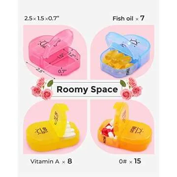 AMOOS Weekly Pill Organizer 2 Times a Day, Travel AM PM Pill Box 7 Day with Lightproof Canvas Bag for Privacy Protection, Large Daily Pill Organizer for Vitamin, Supplement, Fish Oil (Colorful Flower)