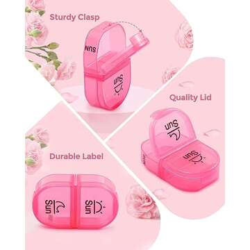 AMOOS Weekly Pill Organizer 2 Times a Day, Travel AM PM Pill Box 7 Day with Lightproof Canvas Bag for Privacy Protection, Large Daily Pill Organizer for Vitamin, Supplement, Fish Oil (Colorful Flower)