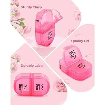 AMOOS Weekly Pill Organizer 2 Times a Day, Travel AM PM Pill Box 7 Day with Lightproof Canvas Bag for Privacy Protection, Large Daily Pill Organizer for Vitamin, Supplement, Fish Oil (Colorful Flower)