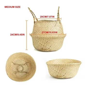AXIESO Hand Woven Seagrass Basket for Stylish Storage