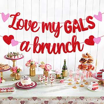 Love My Gals A Brunch Banner Happy Galentines Day Party Decorations for Girlfriends Girly Gatherings Lover Bridal Shower Valentines Day Romantic Party Decorations