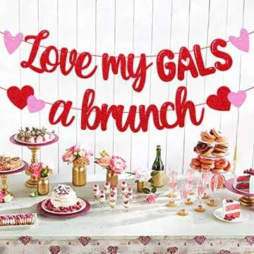Love My Gals A Brunch Banner Happy Galentines Day Party Decorations for Girlfriends Girly Gatherings Lover Bridal Shower Valentines Day Romantic Party Decorations