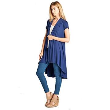 Women's Short Sleeve Ultra Soft Viscose Made from Bamboo Layering Long Duster Cardigan - Made in USA (3X-Large, Navy)