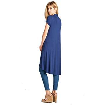 Women's Short Sleeve Ultra Soft Viscose Made from Bamboo Layering Long Duster Cardigan - Made in USA (3X-Large, Navy)