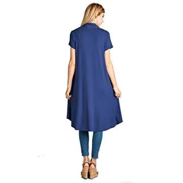Women's Short Sleeve Ultra Soft Viscose Made from Bamboo Layering Long Duster Cardigan - Made in USA (3X-Large, Navy)