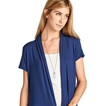 Women's Short Sleeve Ultra Soft Viscose Made from Bamboo Layering Long Duster Cardigan - Made in USA (3X-Large, Navy)