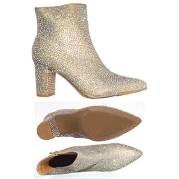 Rhinestone Chunky Heel Ankle Bootie for Stylish Women