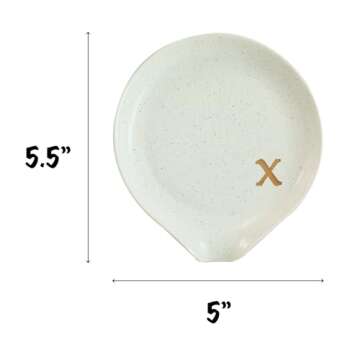 COLLECTIVE HOME - Large Ceramic Spoon Rest, Monogram Ceramic Spoon Holder, 5 Inches Spoon Holder for Stove, Coffee Bar, and Kitchen, Ideal for Large Spoons and Soup Spoons (gold-s)