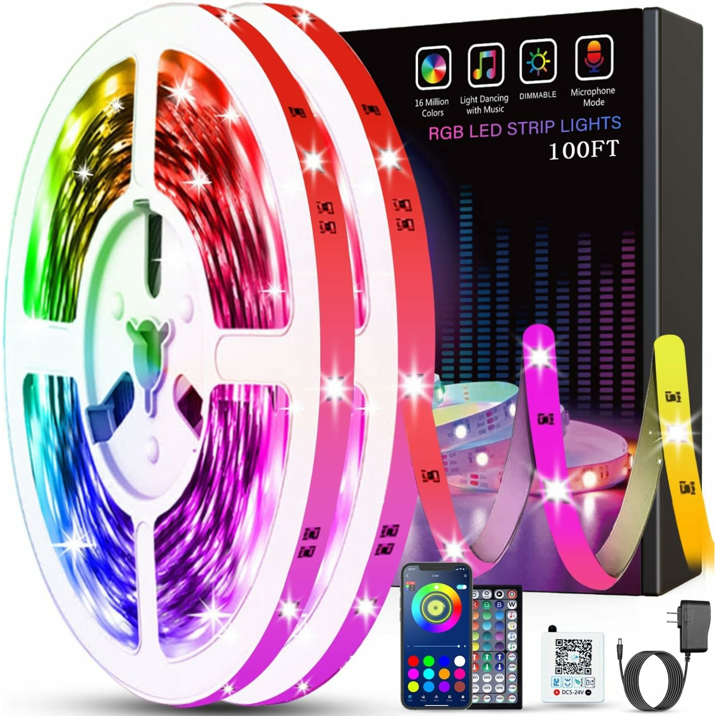 Tenmiro LED Strip Lights 100ft - Music Sync RGB