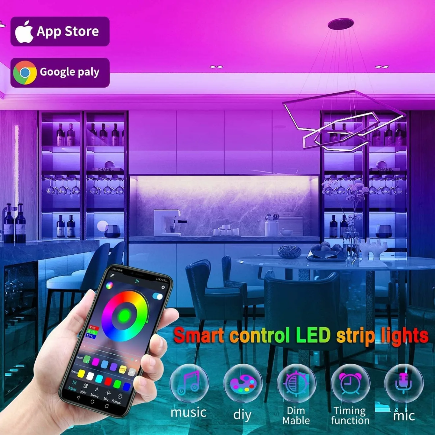 Tenmiro LED Strip Lights 100ft - Music Sync RGB