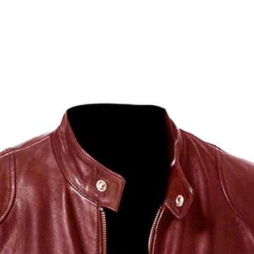 Men Faux Leather Zip Up Jacket Stand Collar Leather Motorcycle Jacket Lightweight Bomber Outwear PU Coat (XL 码,Red)