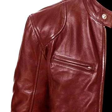 Men Faux Leather Zip Up Jacket Stand Collar Leather Motorcycle Jacket Lightweight Bomber Outwear PU Coat (XL 码,Red)