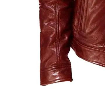 Men Faux Leather Zip Up Jacket Stand Collar Leather Motorcycle Jacket Lightweight Bomber Outwear PU Coat (XL 码,Red)