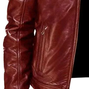 Men Faux Leather Zip Up Jacket Stand Collar Leather Motorcycle Jacket Lightweight Bomber Outwear PU Coat (XL 码,Red)
