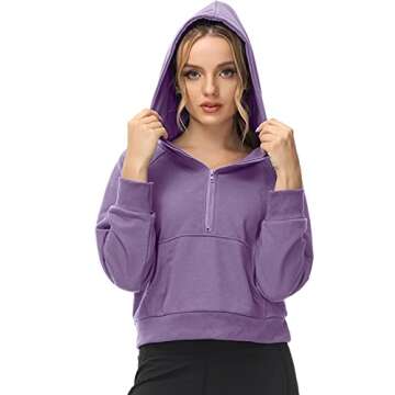 KESSER Women's Loose Half Zip Hoodie Long Sleeve Pullover Sweatshirts Casual Solid Hooded with Pockets (purple, XL)