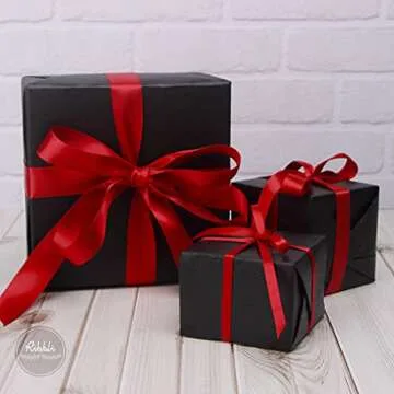 Ribbli 3 Rolls Double Faced Satin Red Craft Ribbon,Total 30 Yards,(1/4 Inch x 10-Yard,5/8 Inch x 10-Yard,1 Inch x 10-Yard),Use for Bows Bouquet,Wreath,Gift Wrapping,Christmas Decoration