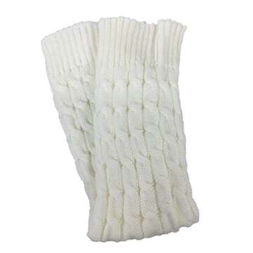 F.C. Fashion Culture Women's Cable Knit Ribbed Leg Warmers Boot Toppers (Cream)