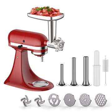 Metal Meat Grinder Attachment for KitchenAid Stand Mixers, Meat Grinder Attachment Includes 4 Grindi...