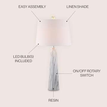 JONATHAN Y JYL1002A Bradley 29" Resin LED Table Lamp Modern Contemporary Glam Bedside Desk Nightstan...