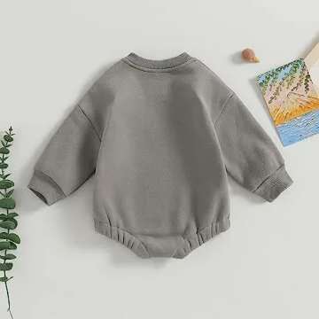 Baby Boy Oversized Sweatshirt Romper Solid Long Sleeve Bubble Little Dude Romper Sweater Onesie Fall Clothes (Grey, 0-3 Months)