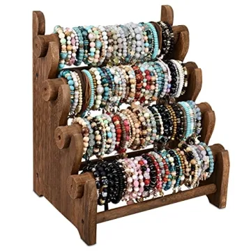 Ikee Design Antique Wooden 4 Tier Jewelry Bracelet Display Stand Bangle Scrunchie Organizer Holder f...