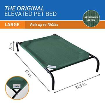 Coolaroo Gale Pacific The Original Cooling Elevated Dog Bed, Indoor and Outdoor, Large, Brunswick Green, 51.00" x 31.50" x 8.00"
