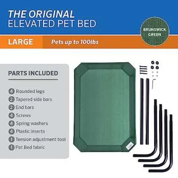 Coolaroo Gale Pacific The Original Cooling Elevated Dog Bed, Indoor and Outdoor, Large, Brunswick Green, 51.00" x 31.50" x 8.00"