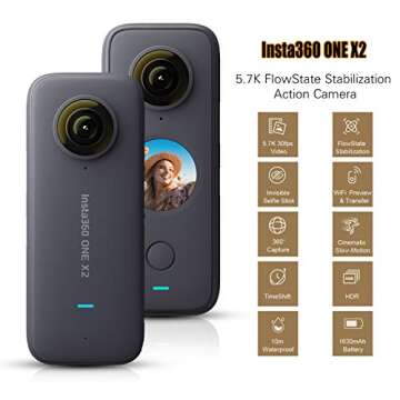 ONE X2 Panoramic Action Camera 5.7K 30fps LCD Touch Screen 10m Body Waterproof HDR APP Editing 360°...