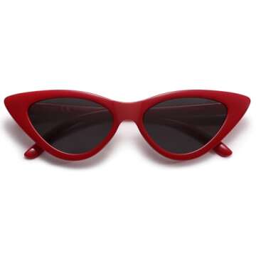 SOJOS Retro Vintage Narrow Cat Eye Sunglasses for Women Clout Goggles Plastic Frame SJ2044 with Red Frame/Grey Lens
