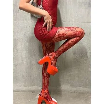 Womens Two Piece Outfits Sexy Bodycon Mesh Sheer Legging Sets Pantyhose Summer Strapless Lace Tube Dress Y2K Clubwear,Red,S