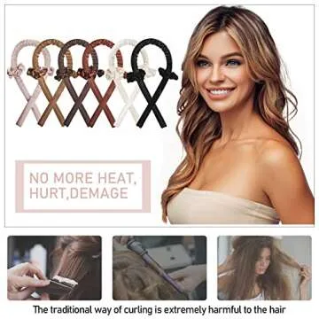 Heatless Curlers For Long Hair, Curling Rod Headband Silk Curls Headband You Can To Sleep In Overnight, Soft Rubber Hair Rollers, Curling Ribbon and Rods for Natural Hair (Light coffee)
