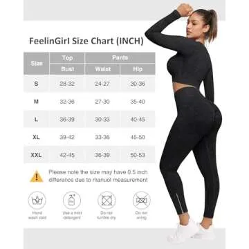 FeelinGirl Workout Sets for Women Long Sleeve 2 Piece Yoga Outfits Seamless Ribbed Zipper Crop Top High Wasit Legging Sets Black 2XL