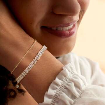 TONTMY STUDIOS Bracelet for Women Gold Layered Set Tennis CZ 2 Layer Bracelets 14K Gold Filled Simpl...
