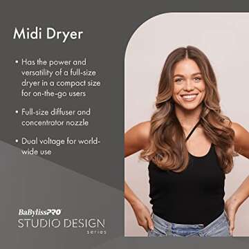 BaBylissPRO Studio Design Series Midi 1000 Watt Compact Hair Dryer, Hair Styling & Appliances, BCI250UC
