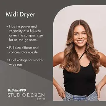BaBylissPRO Studio Design Series Midi 1000 Watt Compact Hair Dryer, Hair Styling & Appliances, BCI250UC