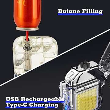 LcFun Waterproof Lighter 2 Pack, Electric Lighter USB C Rechargeable, Torch Lighters Butane Refillable, Windproof Butane Lighters Plasma Arc Lighter for Hiking, Camping Gear, Survival Kits