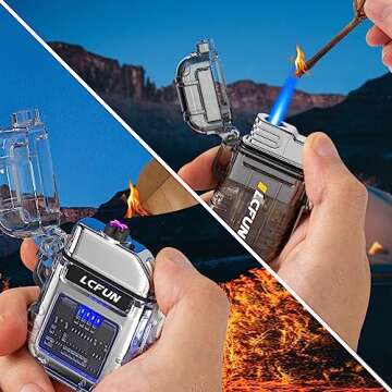 LcFun Waterproof Lighter 2 Pack, Electric Lighter USB C Rechargeable, Torch Lighters Butane Refillable, Windproof Butane Lighters Plasma Arc Lighter for Hiking, Camping Gear, Survival Kits