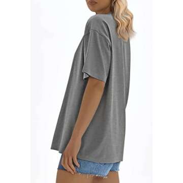 ATHMILE Womens Oversized T Shirts Loose Fit Crewneck Short Sleeve Tops Summer Casual Blouse 2025 Y2K Basic Tee Grey