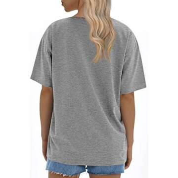 ATHMILE Womens Oversized T Shirts Loose Fit Crewneck Short Sleeve Tops Summer Casual Blouse 2025 Y2K Basic Tee Grey