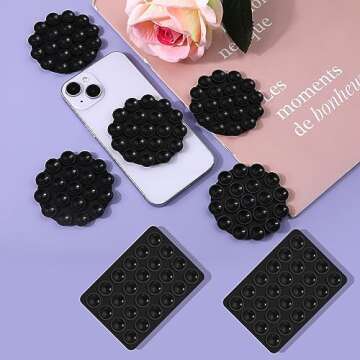 LUTER 7pcs Silicone Suction Cup Phone Holders, Multipurpose Suction Phone Case Adhesive Suction Cup Phone Adhesive Mount Phone Suction Mount for Mobile Phones (Black)