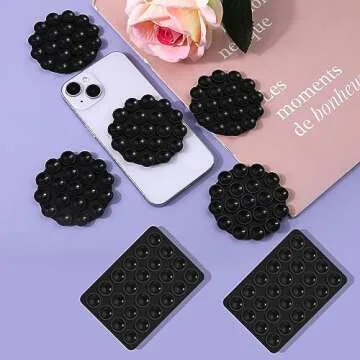LUTER 7pcs Silicone Suction Cup Phone Holders, Multipurpose Suction Phone Case Adhesive Suction Cup Phone Adhesive Mount Phone Suction Mount for Mobile Phones (Black)