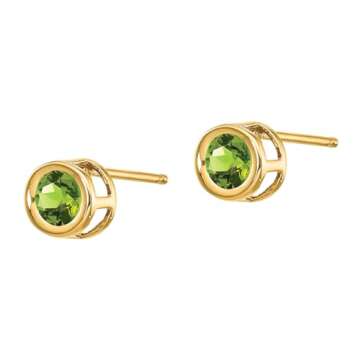 14K Solid Yellow Gold 5mm Green Peridot Studs Gemstone Solitaire Earrings August Birthstone Jewelry